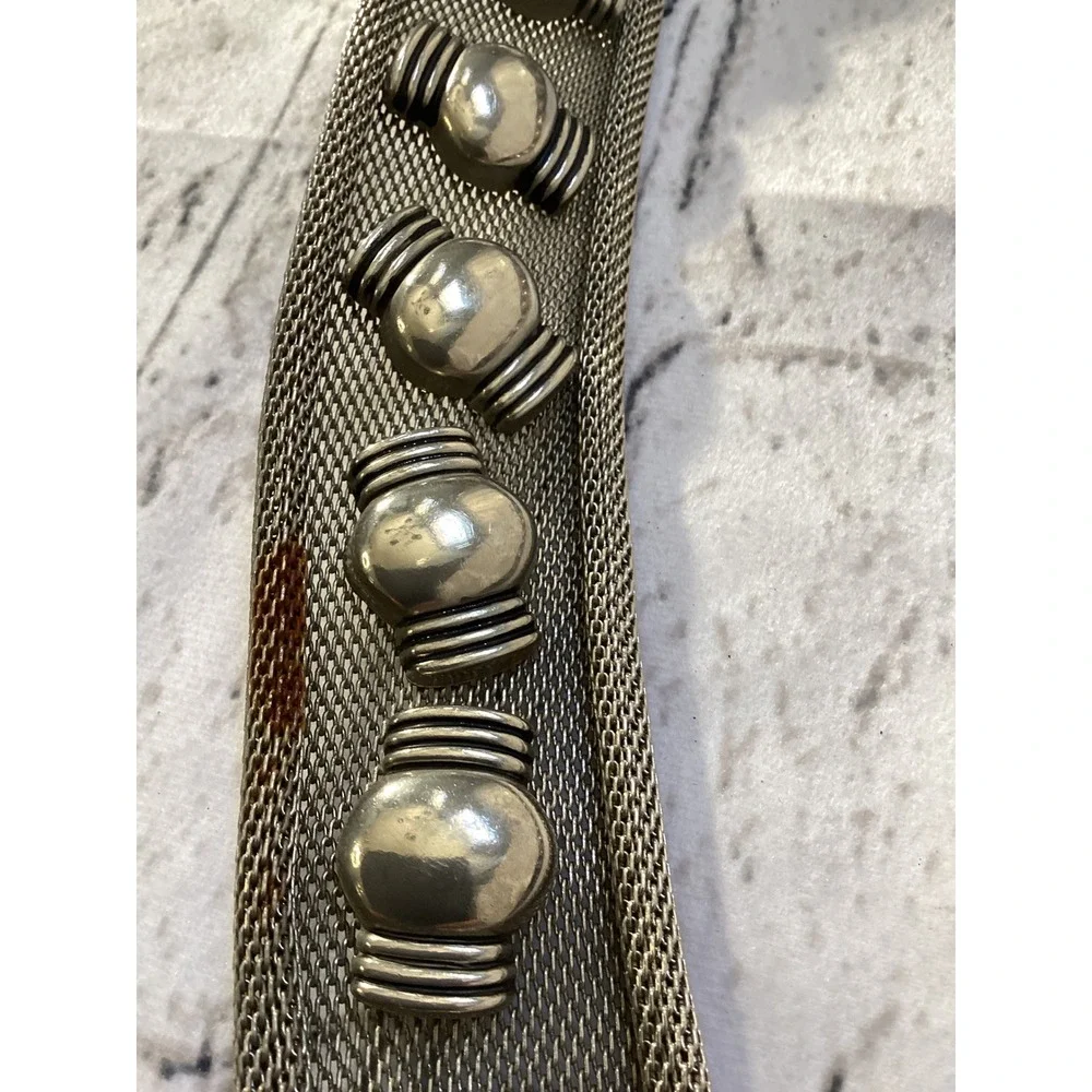 Vintage Western Metal Mesh Studded Leather Belt Silver Black Size 32 1514